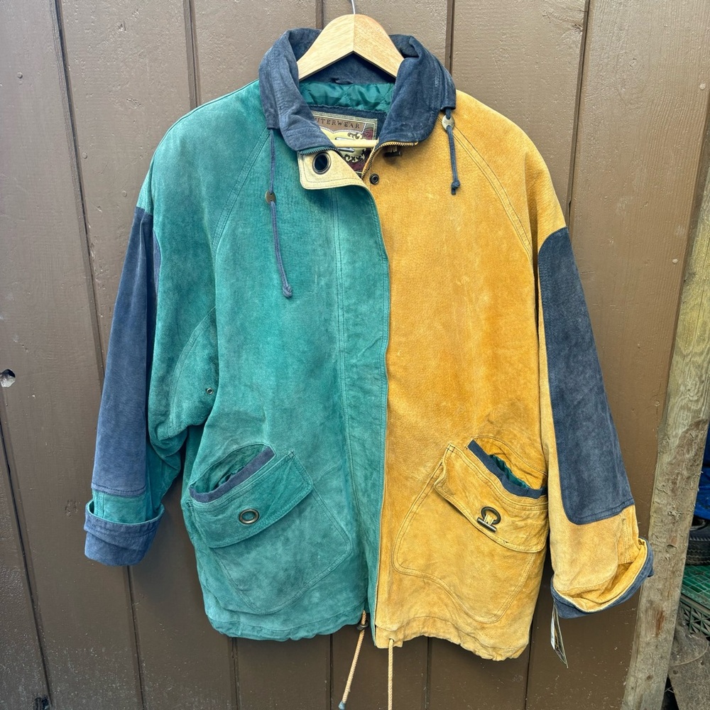 NWT Vintage G-III Leather Jacket Mens Large Colorblock Suede Global Identity